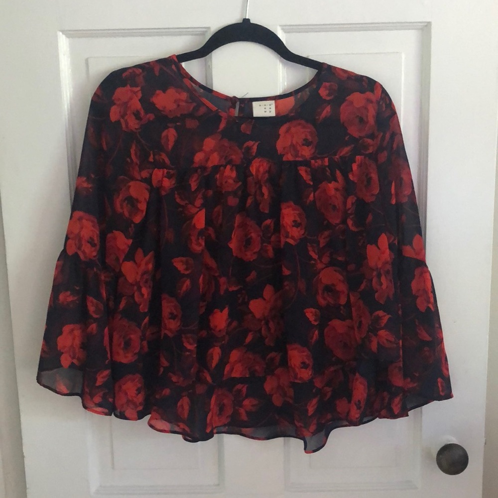 A New Day Tiered Ruffle Rose Top XS